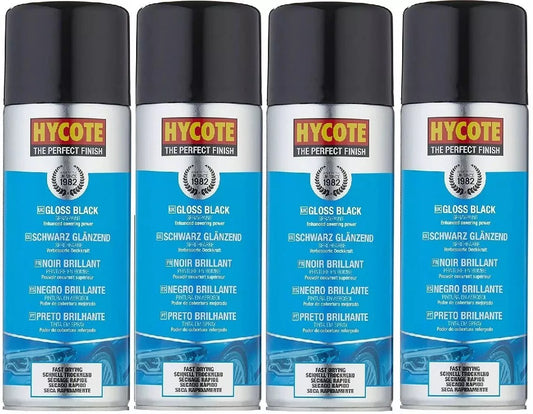Hycote XUK0272 Gloss Black Fast Drying Spray Paint 400ml X 4