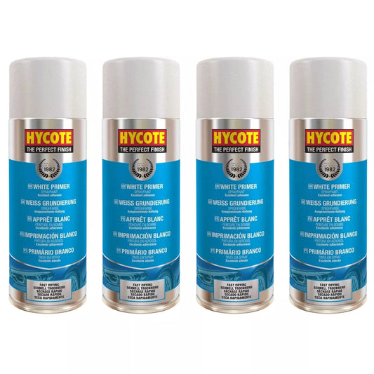 Hycote XUK0302 White Primer Spray Paint 400ml Aerosol x 4