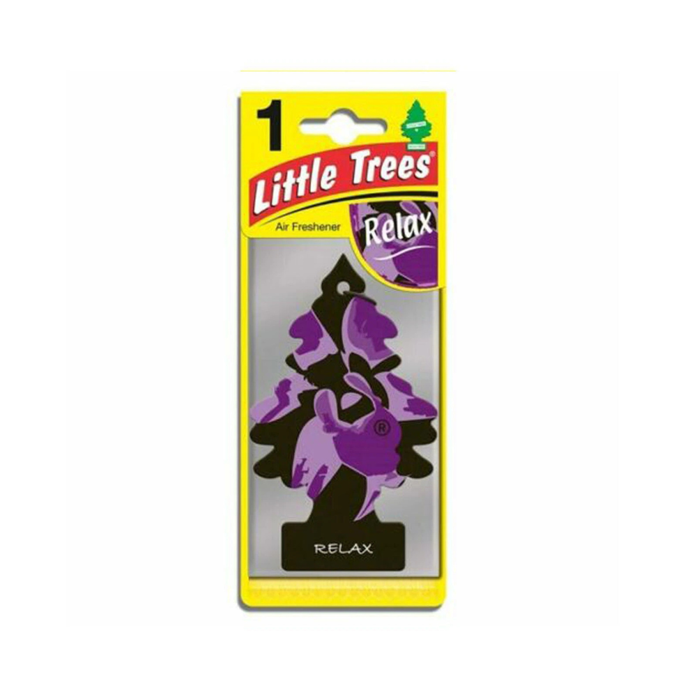 Little Trees Relax air freshener in soft coloured packaging with calming themed graphics.