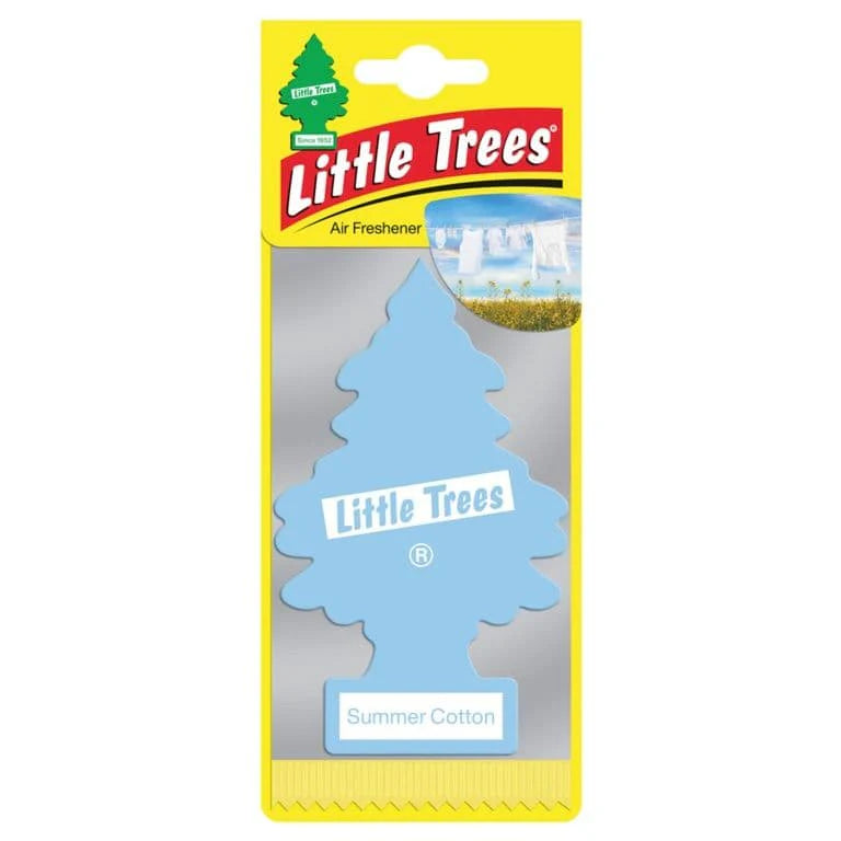 Little Trees Summer Cotton air freshener with soft blue and white themed packaging.