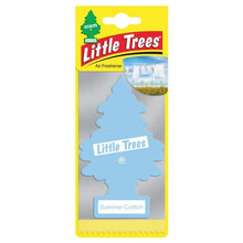 Little Trees Summer Cotton air freshener with soft blue and white themed packaging.