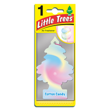 Little Trees Cotton Candy air freshener in pink and blue themed packaging with cotton candy imagery.