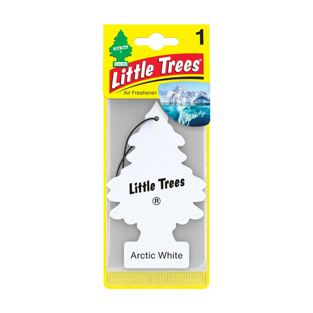 Little Trees Arctic White air freshener in white and icy themed packaging.