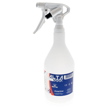 White spray bottle with a label on a white background