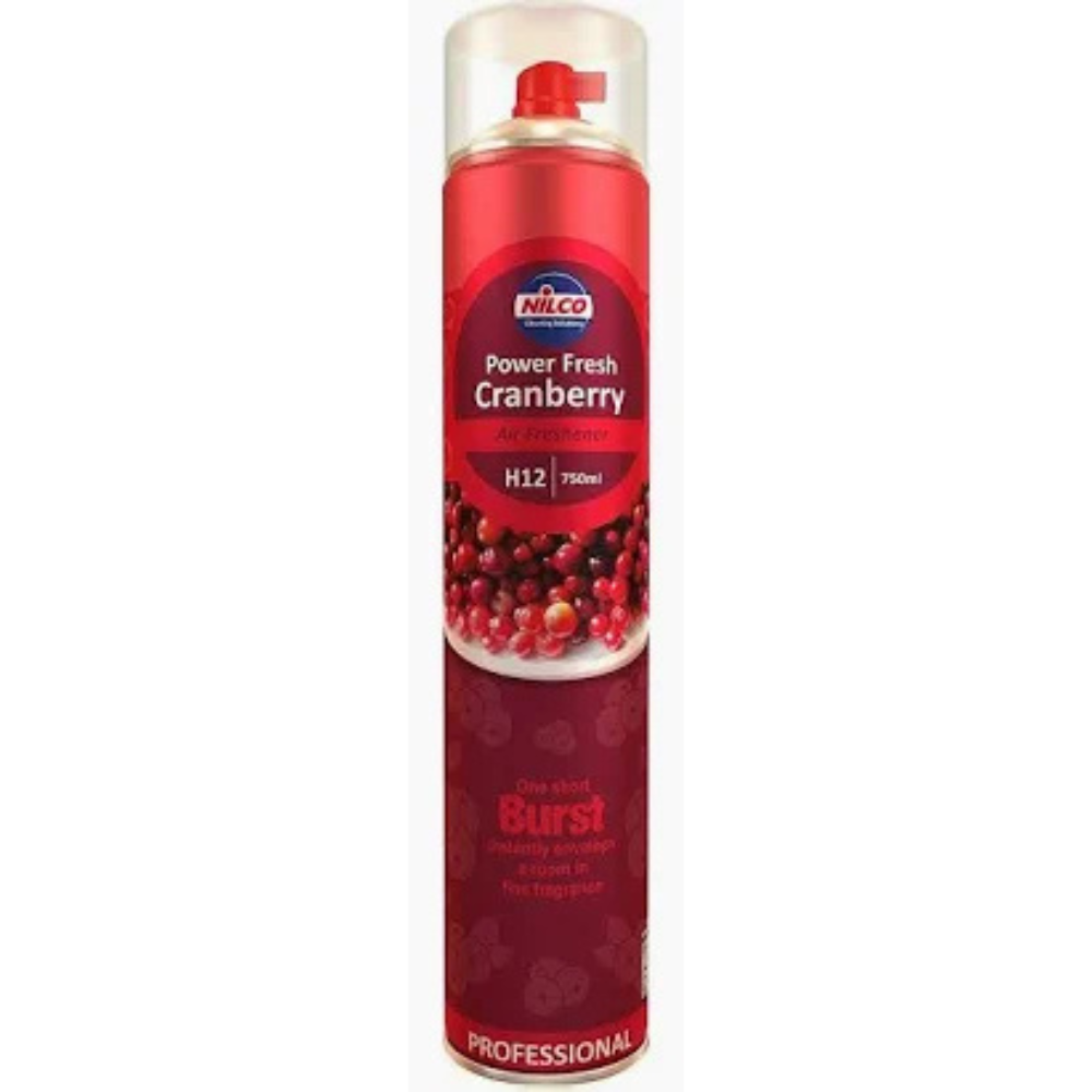 Red spray bottle labeled 'Power Fresh Cranberry' on a white background