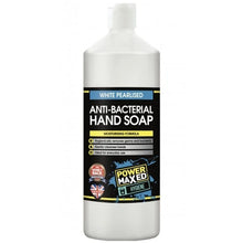 Bottle of Power Maxed Anti-Bacterial Hand Soap on a white background
