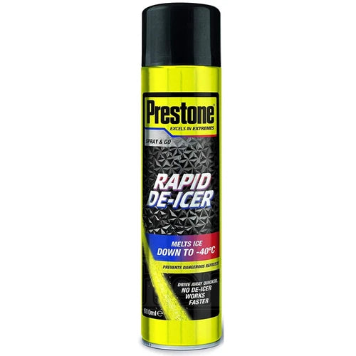 “Prestone Fast Acting De‑Icer Spray 600ml bottle – winter car care product”
