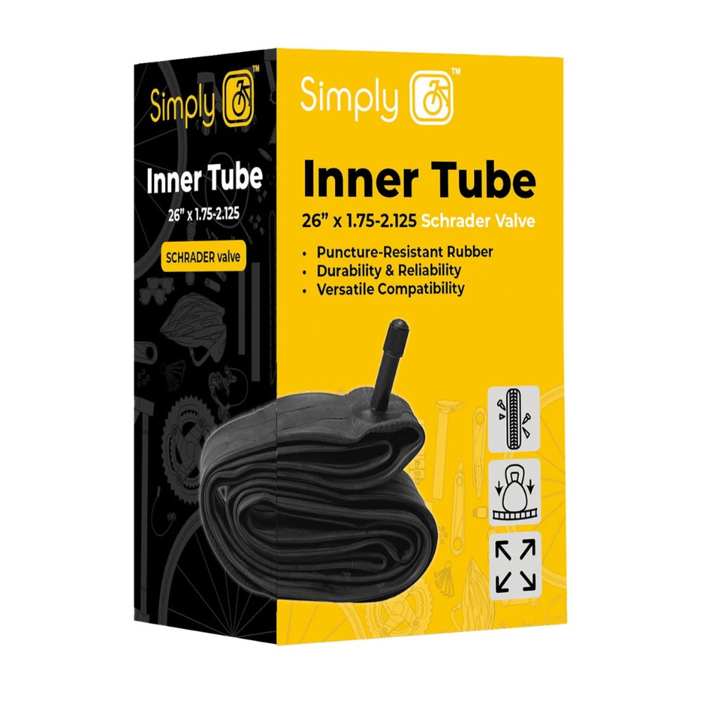 Bicycle inner tube packaging with 'Simply' branding on a white background