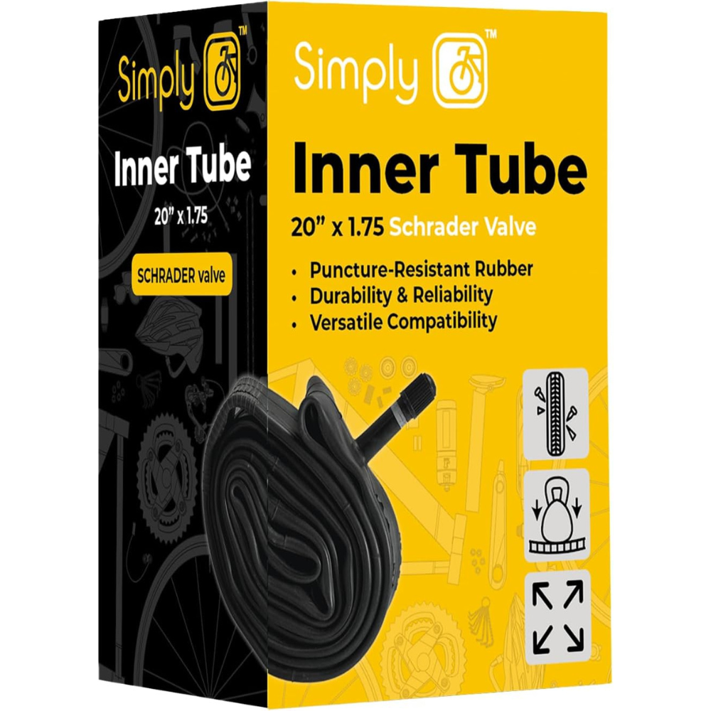 Box of Simply Inner Tube with black inner tube illustration on a yellow background