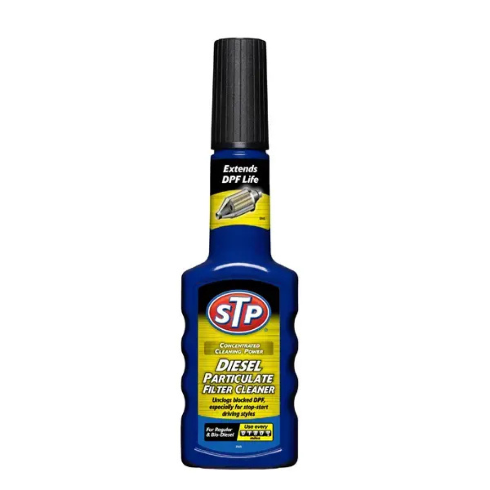 STP Diesel Particulate Filter DPF Cleaner 200ml bottle with red and black label.