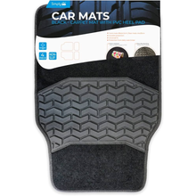 Car mat with packaging displaying brand name and product details on a white background