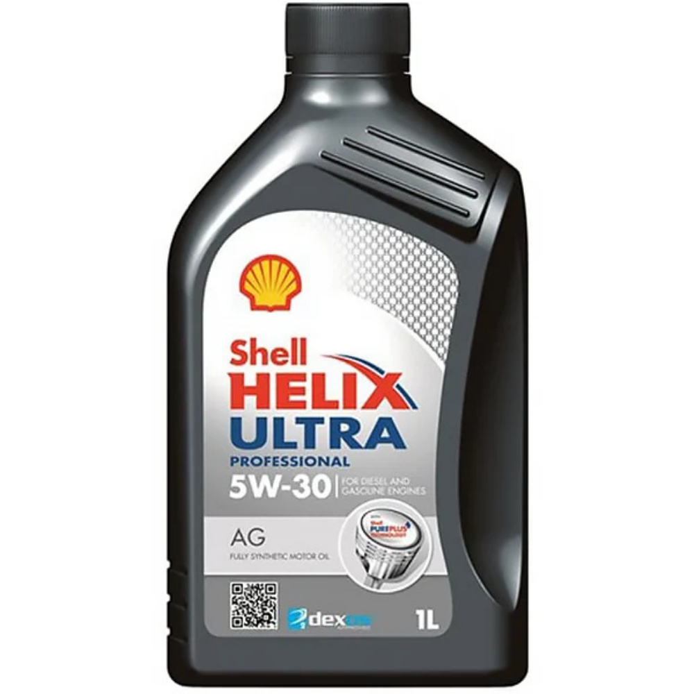 Shell Helix Ultra Professional 5W-30 oil bottle on a white background