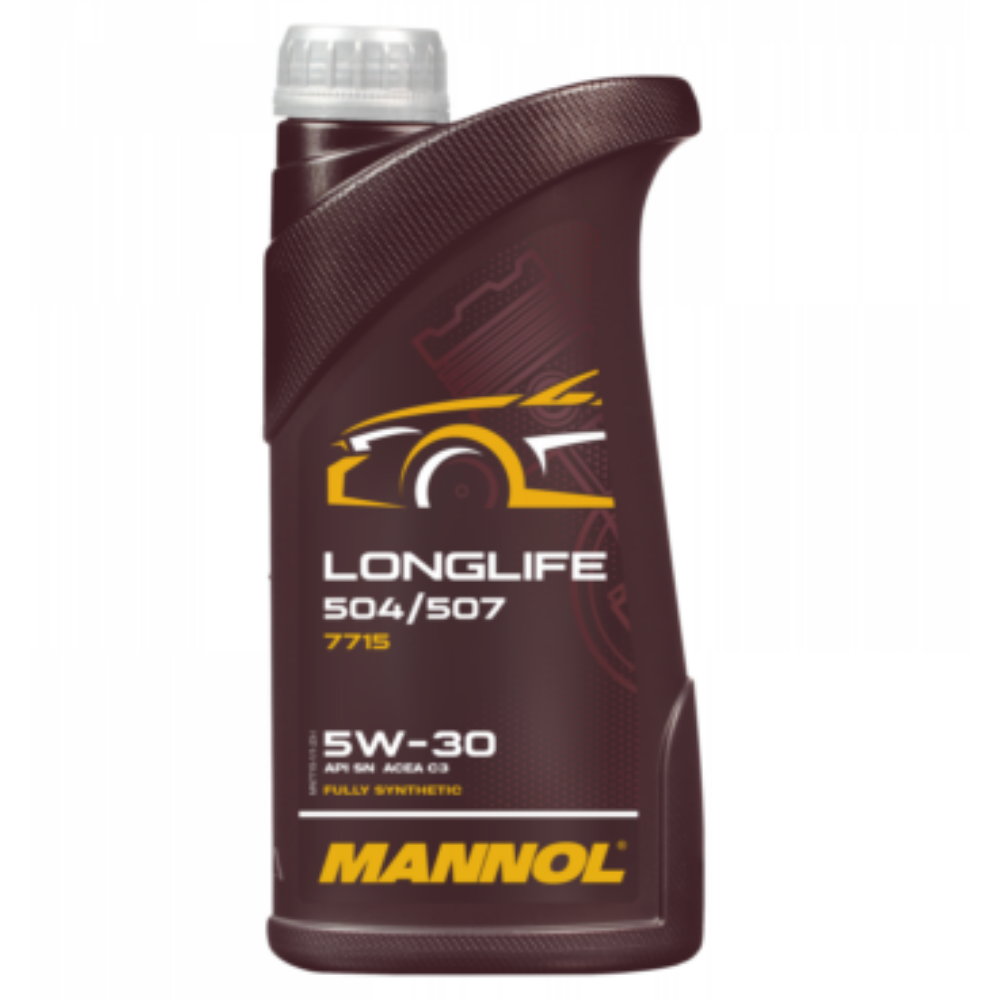 Mannol Longlife 504/507 motor oil bottle on a white background