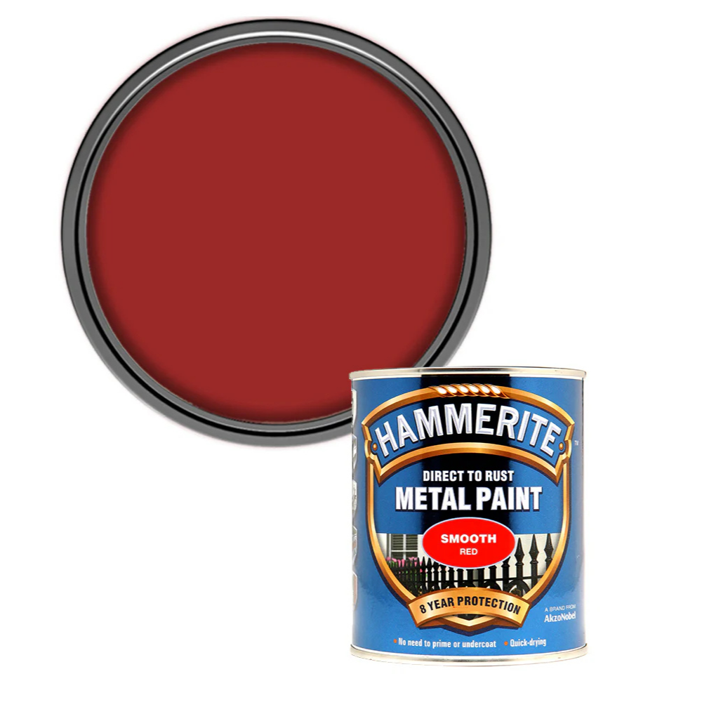 Hammerite Smooth Direct to Rust Quick Drying Metal Paint – Smooth Red 250ml