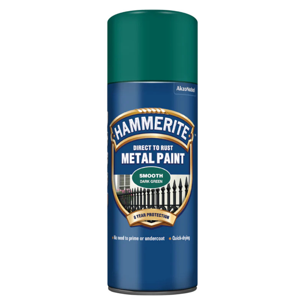 Hammerite Smooth Direct to Rust Aerosol Metal Paint – Smooth Dark Green 400ml