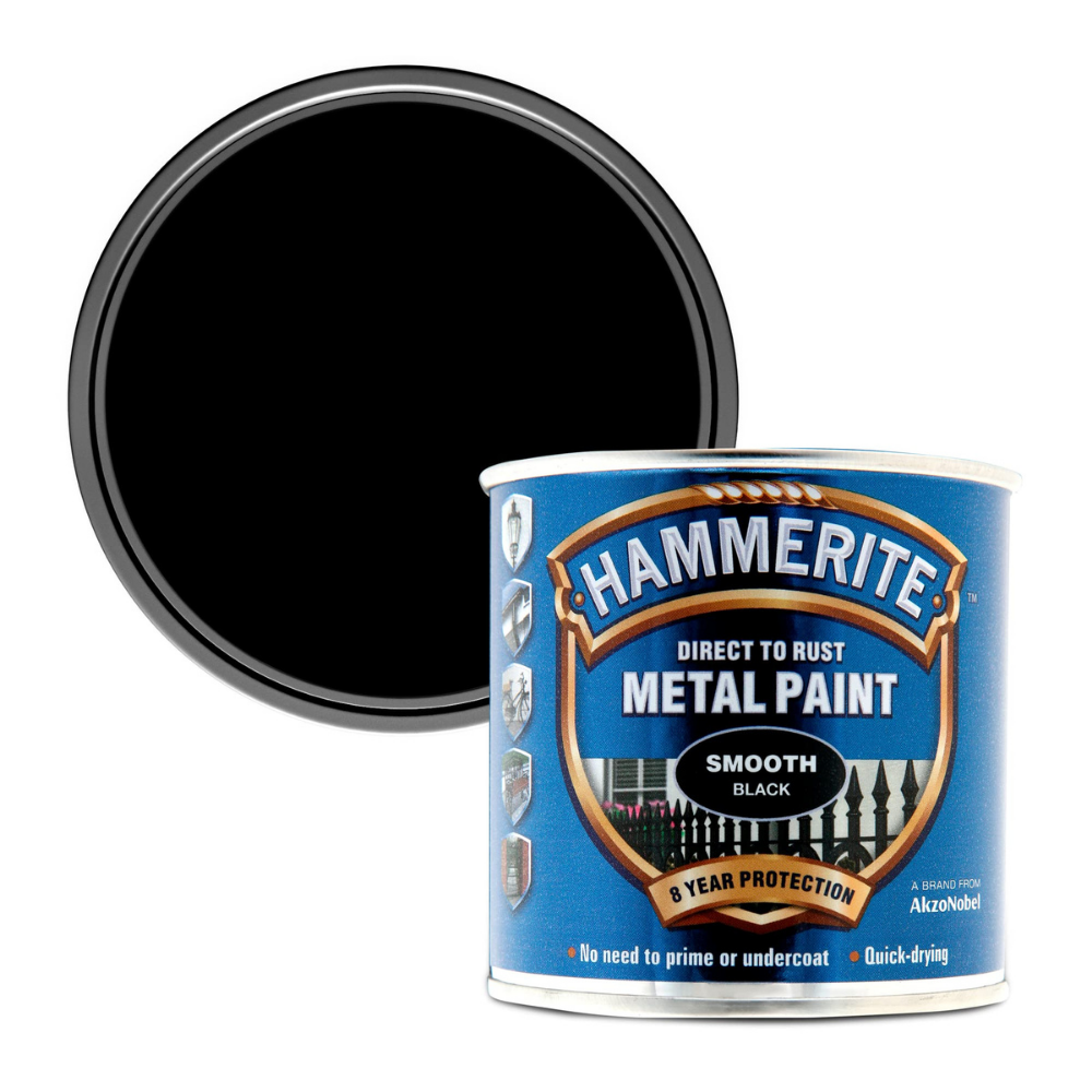Hammerite Smooth Direct to Rust Quick Drying Metal Paint – Smooth Black 250ml