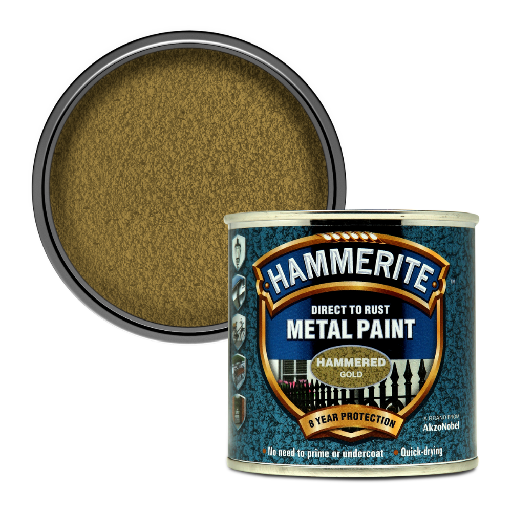 Hammerite Direct to Rust Quick Drying Metal Paint – Hammered Gold 250ml