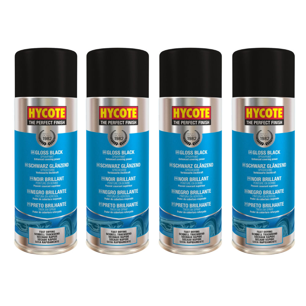 Hycote XUK0272 Gloss Black Fast Drying Spray Paint 400ml X 4