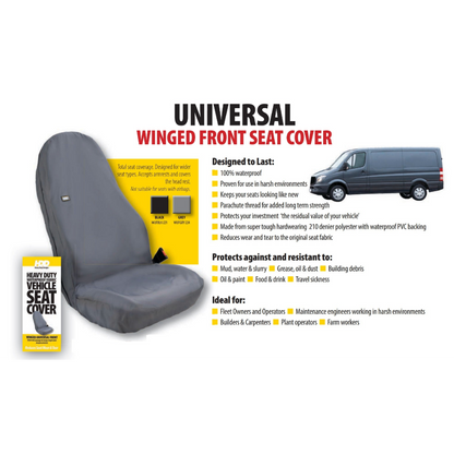 Heavy Duty Design HDD‑224 Universal Winged Front Seat Cover – Grey