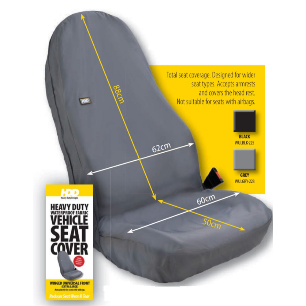 Heavy Duty Design HDD-228 Universal Winged Extra Large Front Seat Cover - Grey
