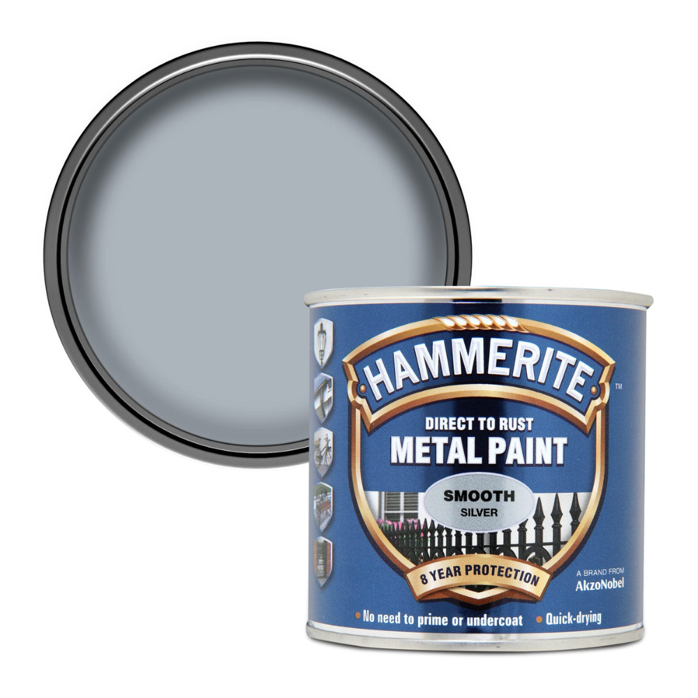 Hammerite Smooth Direct to Rust Quick Drying Metal Paint – Smooth Silver 750ml