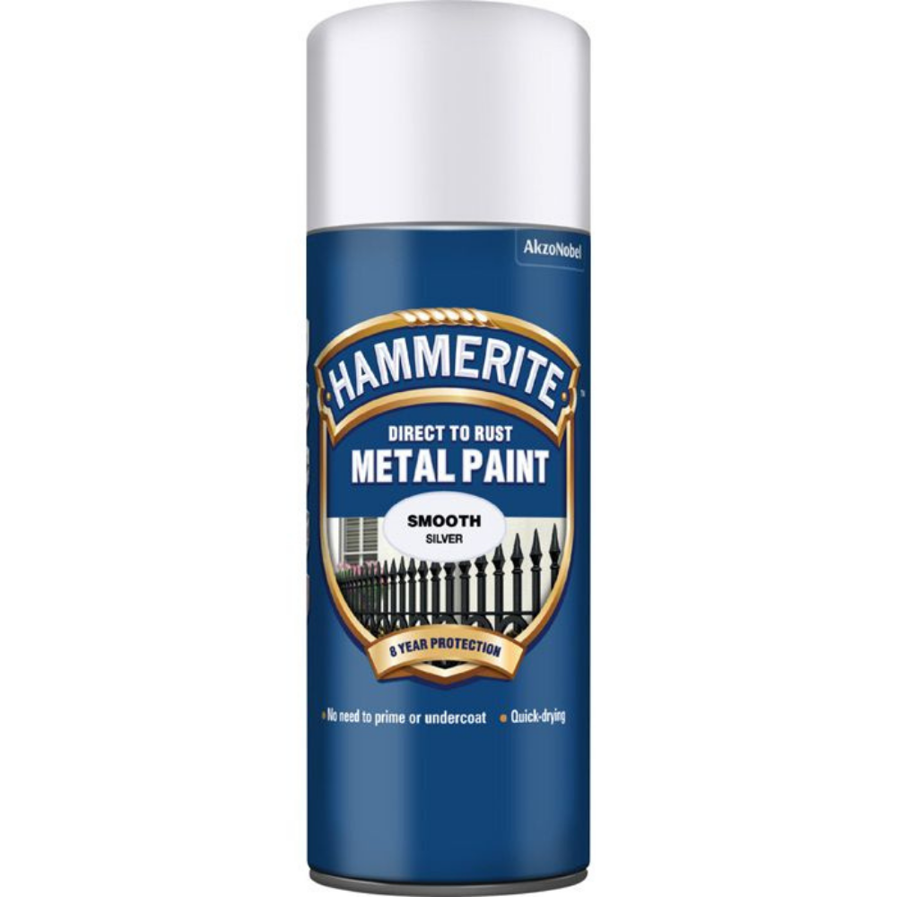 Hammerite Smooth Direct to Rust Aerosol Metal Paint – Smooth Silver 400ml