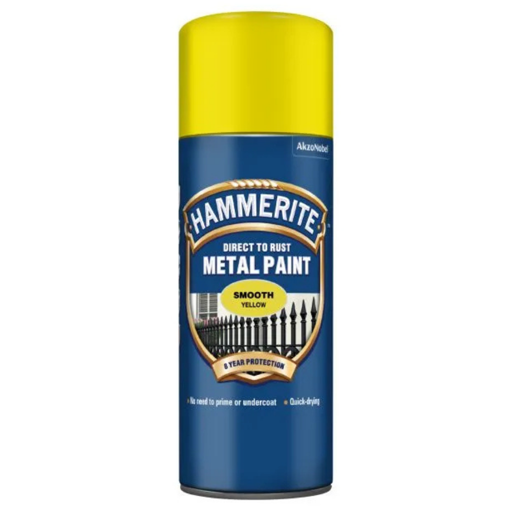 Hammerite Smooth Direct to Rust Aerosol Metal Paint – Smooth Yellow 400ml