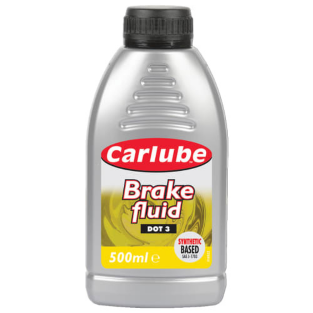 Carlube brake fluid bottle on a white background