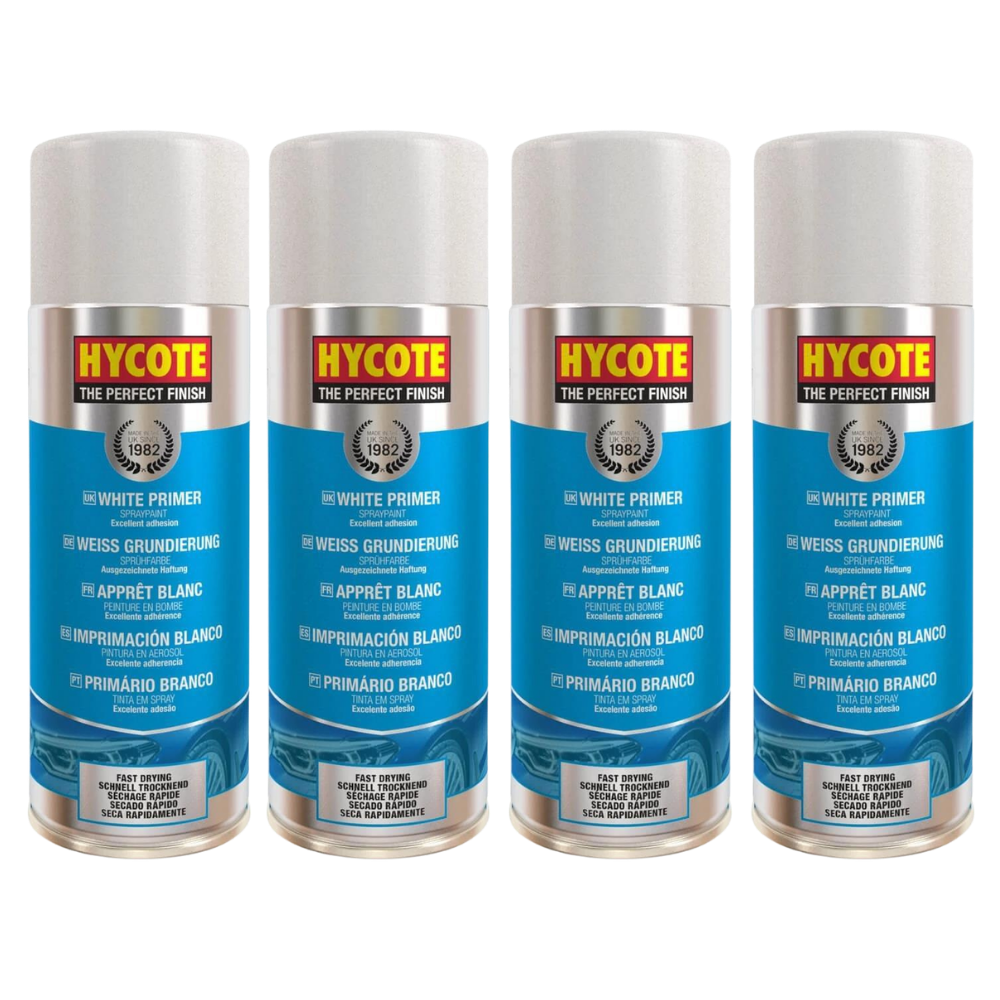 Hycote XUK0302 White Primer Spray Paint 400ml Aerosol x 4
