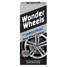 Box of Wonder Wheels alloy wheel cleaner with a silver wheel on a white background