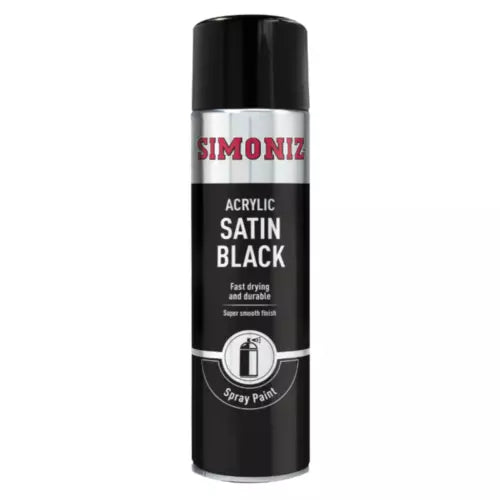 Simoniz Satin Black Acrylic Car Paint Spray Aerosol 500ml Smooth Finish
