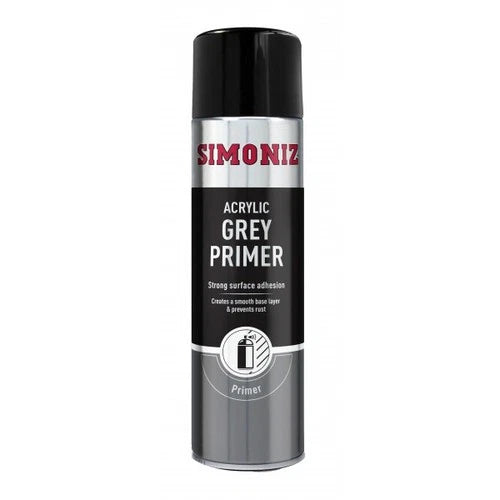 “Simoniz Grey Primer Acrylic Spray Paint 500ml aerosol can”