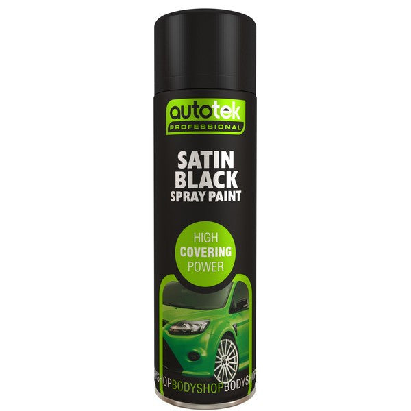 “AutoTek Satin Black Multi‑Purpose 500ml aerosol spray paint can”