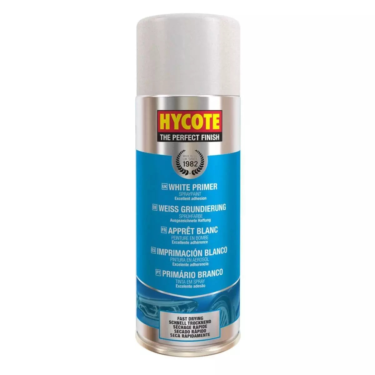 “Hycote White Primer Multi‑Purpose Fast Drying 400ml aerosol spray paint can”