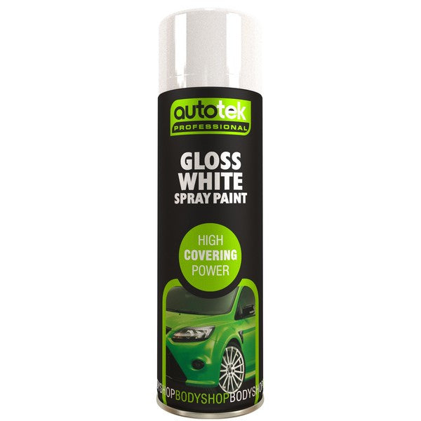 “AutoTek Gloss White 500ml multi‑purpose aerosol spray paint can”