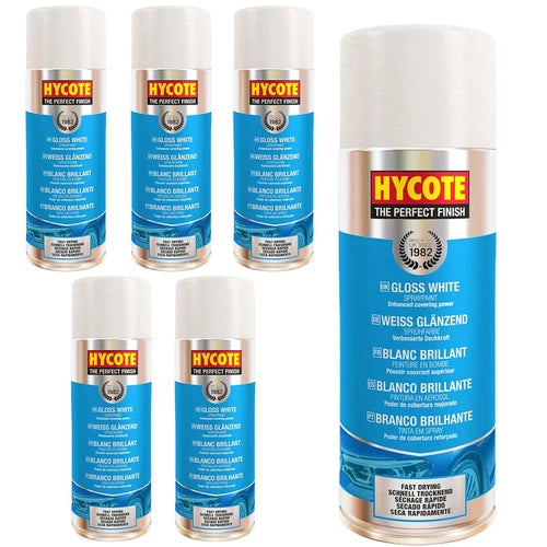 “Hycote XUK032 Gloss White Spray Paint 400ml multipack of 6”