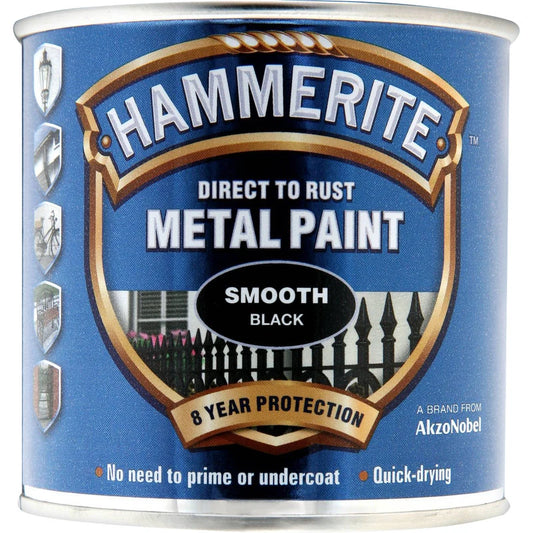 Hammerite Direct to Rust Metal Paint - Black Smooth Finish 250ml