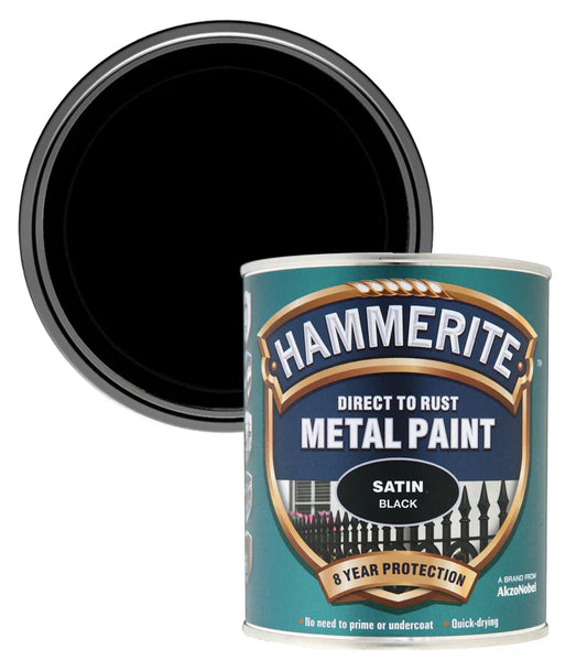 Hammerite Satin Direct to Rust Metal Paint – Satin Black 750ml