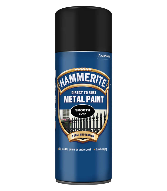 Hammerite Smooth Direct to Rust Aerosol Metal Paint – Smooth Black 400ml