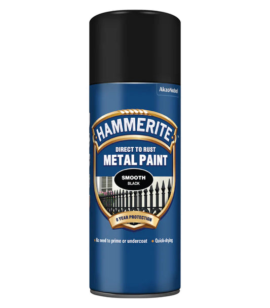 Hammerite Smooth Direct to Rust Aerosol Metal Paint – Smooth Black 400ml