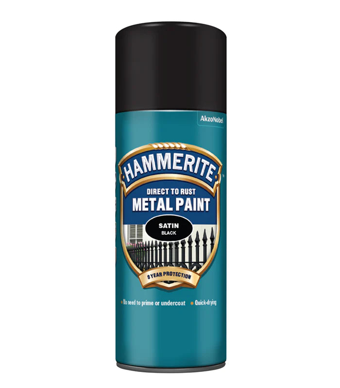 Hammerite Direct to Rust Aerosol Metal Paint – Black Satin Finish 400ml