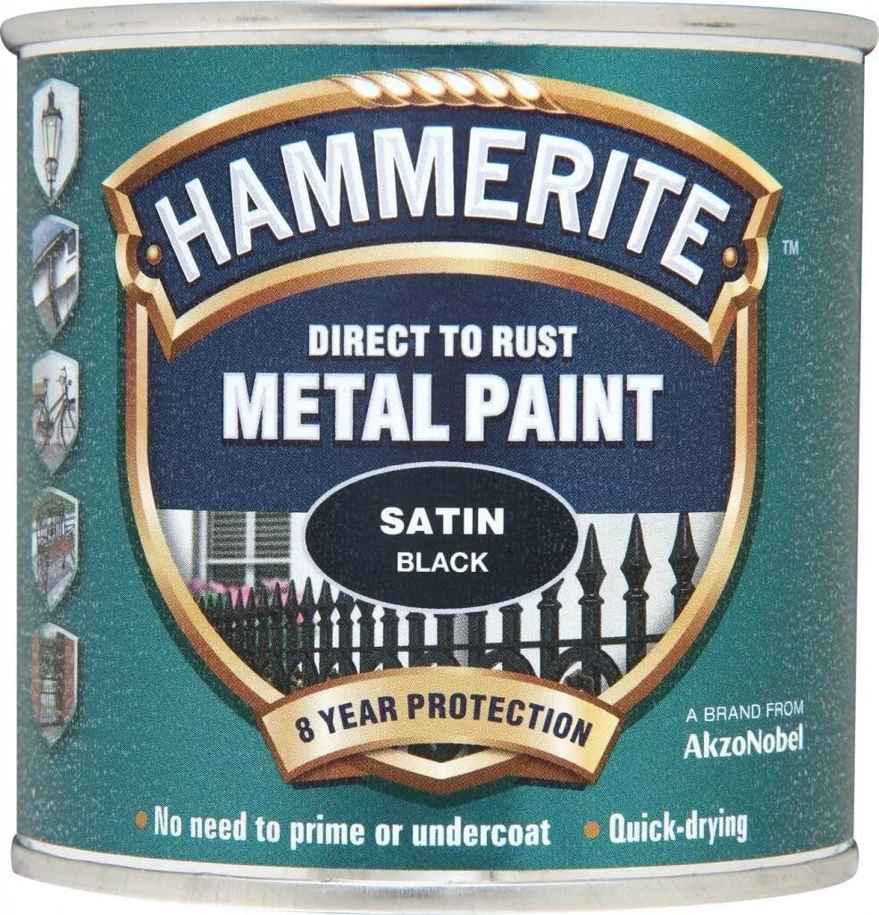 Hammerite Direct to Rust Metal Paint - Black Satin Finish 250ml