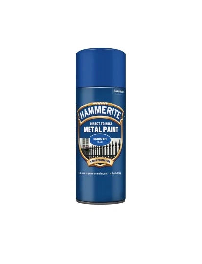 Hammerite Direct To Rust Smooth Blue Aerosol Quick Drying Spray Paint 400ml x 5