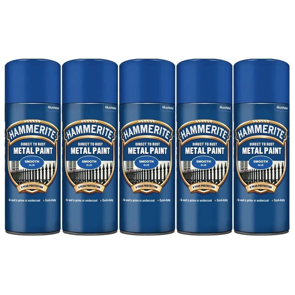 5 x Hammerite Smooth Direct to Rust Aerosol Metal Paint – Smooth Blue 400ml