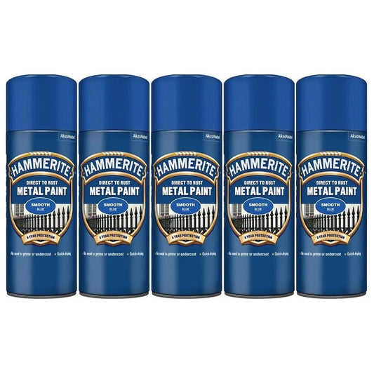 5 x Hammerite Smooth Direct to Rust Aerosol Metal Paint – Smooth Blue 400ml