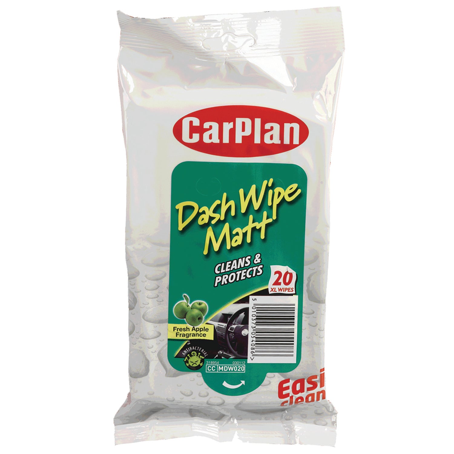 Carplan XL Dash Wipe Matt Pouch 20 in Fresh Apple fragrance with green themed packaging.