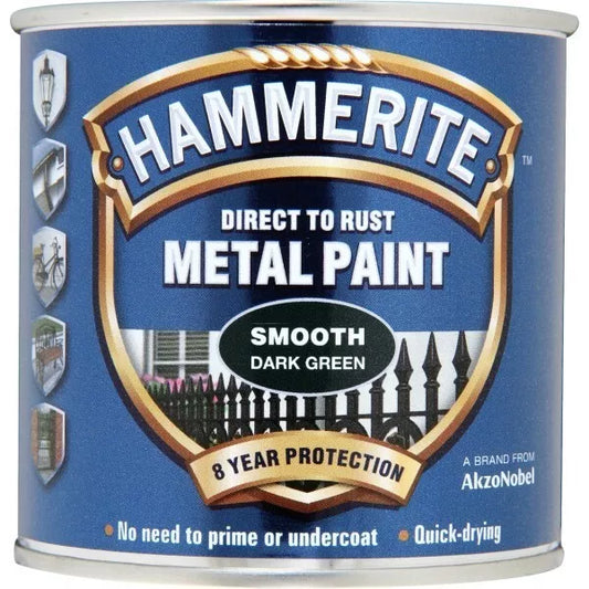Hammerite Direct to Rust Metal Paint - Smooth Dark Green Finish 250ml