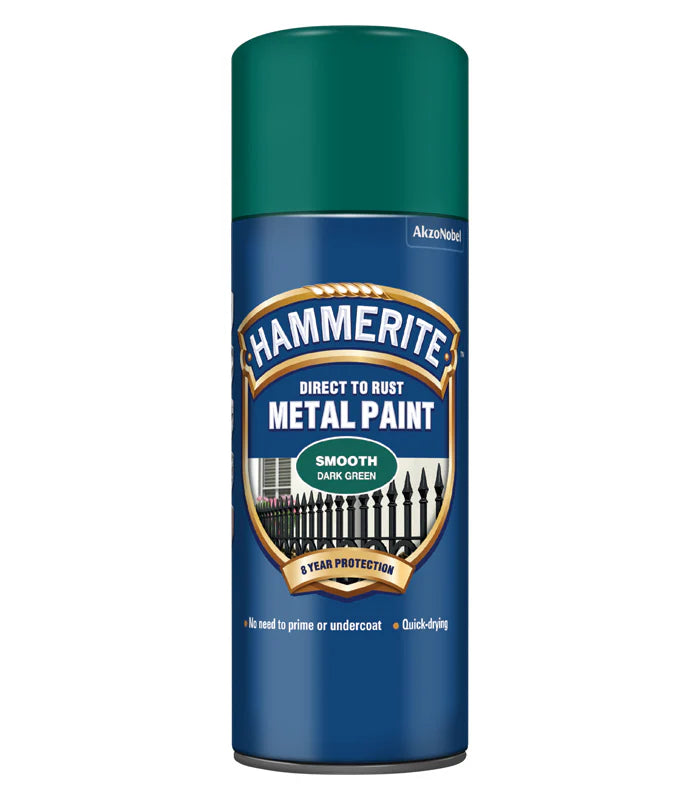 Hammerite Smooth Direct to Rust Aerosol Metal Paint – Smooth Dark Green 400ml