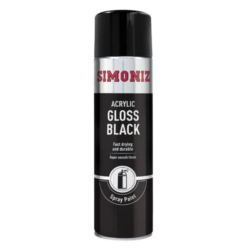 “Simoniz Gloss Black Acrylic 500ml aerosol spray paint can”