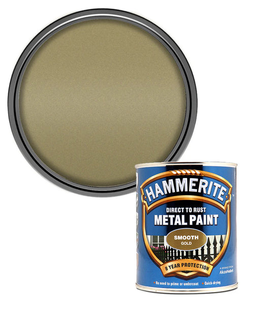 Hammerite Smooth Direct to Rust Quick Drying Metal Paint – Smooth Gold 750ml